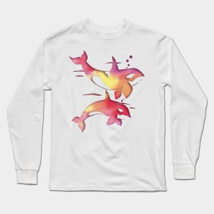 Peach Sea Orca Whales Long Sleeve T-Shirt